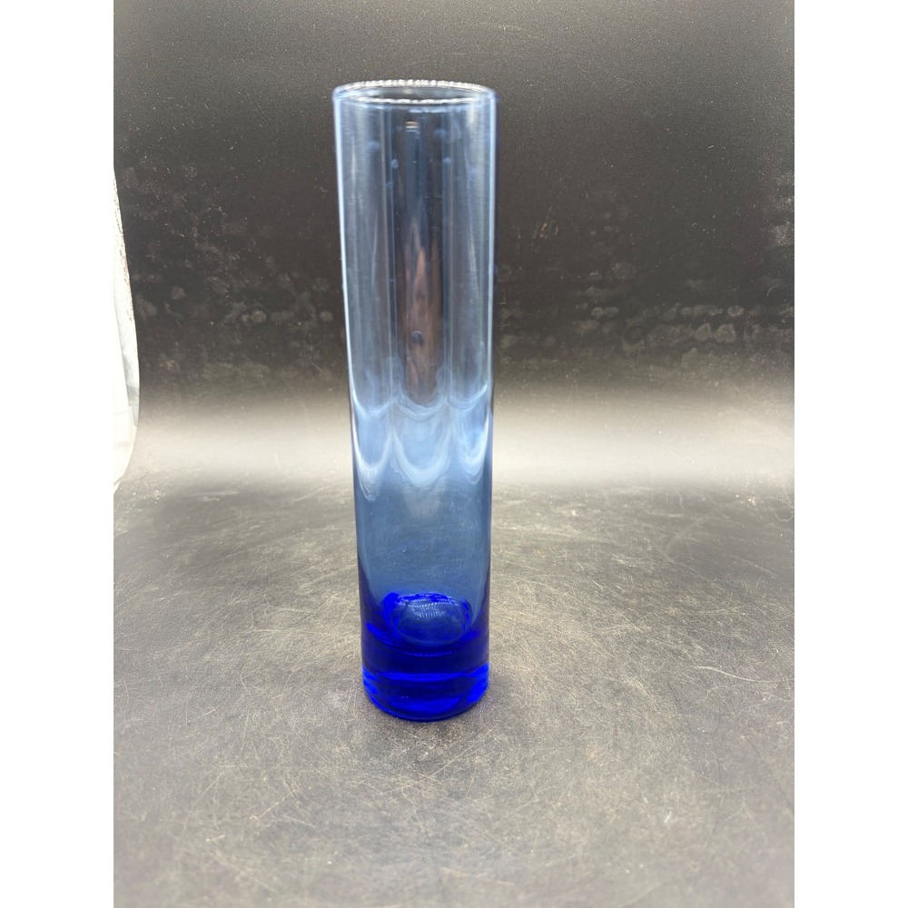 Vintage Cobalt Blue Glass Bud Vase Mid Century Modern Cylindrical 8 Inch